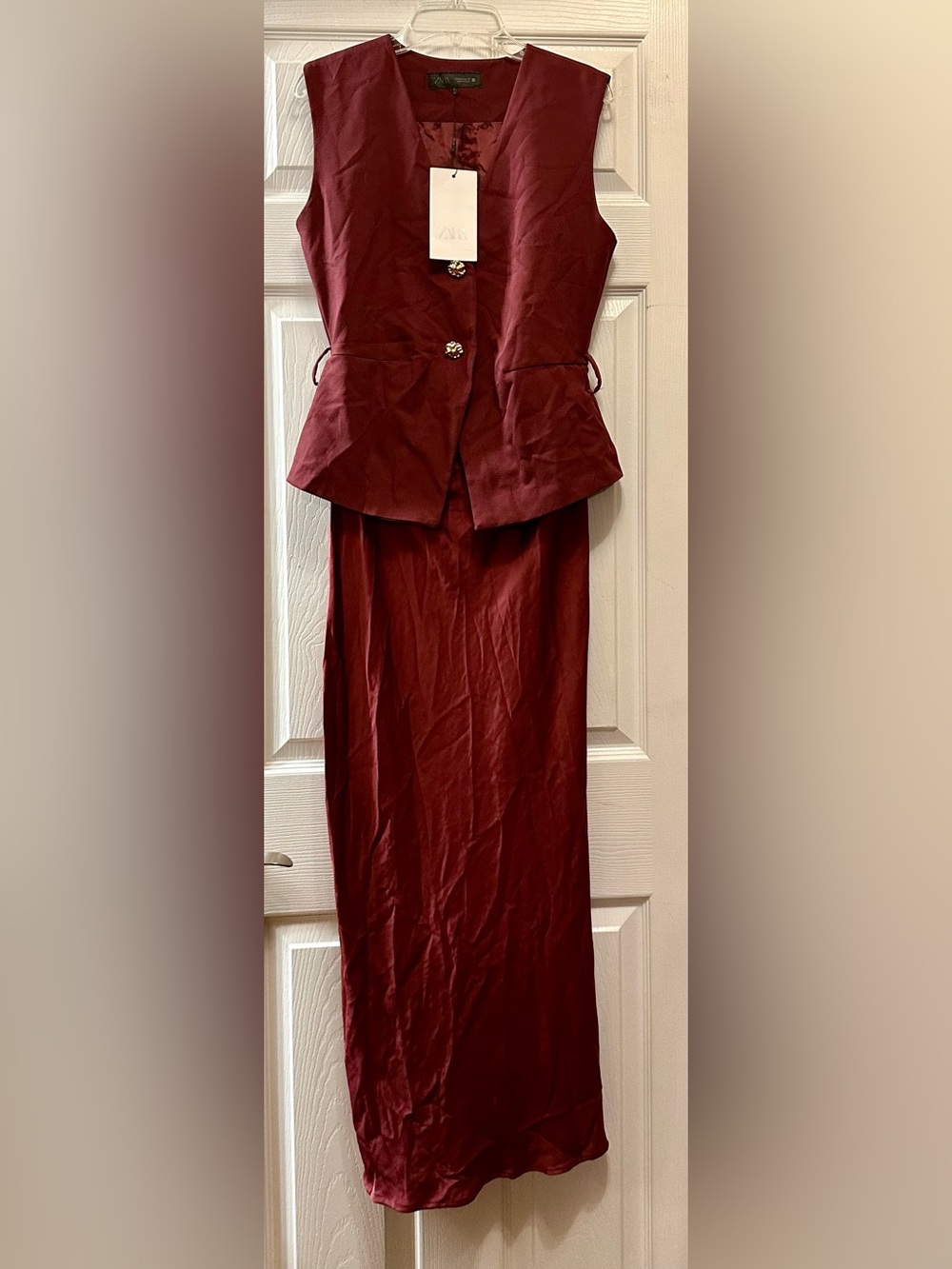 Women's Elegant Burgundy Peplum Maxi Skirt